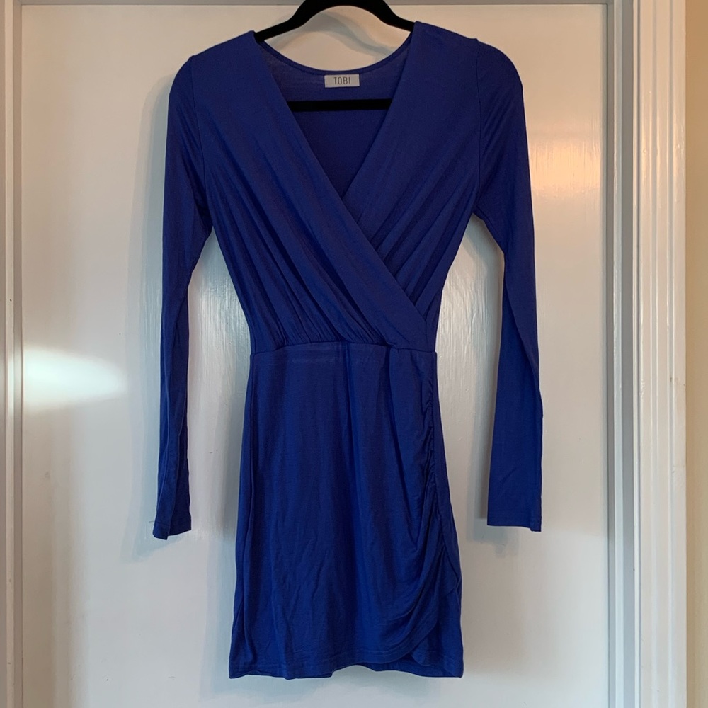Tobi Blue Long Sleeve Wrap Mini Dress